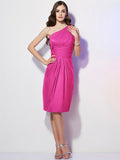 Sheath/Column One-Shoulder Sleeveless Beading Short Chiffon Bridesmaid Dresses TPP0005787