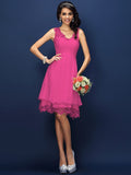 A-Line/Princess V-neck Lace Sleeveless Short Bridesmaid Dresses TPP0005236