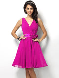 A-Line/Princess V-neck Pleats Sleeveless Short Chiffon Bridesmaid Dresses TPP0005287