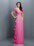 A-Line/Princess Sweetheart Pleats Short Sleeves Long Chiffon Bridesmaid Dresses TPP0005228