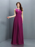 A-Line/Princess Bateau Pleats Sleeveless Long Chiffon Bridesmaid Dresses TPP0005451