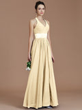 A-Line/Princess Halter Sleeveless Sash/Ribbon/Belt Floor-Length Chiffon Bridesmaid Dresses TPP0005410