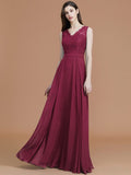 A-Line/Princess V-neck Sleeveless Floor-Length Lace Chiffon Bridesmaid Dresses TPP0005542