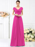 A-Line/Princess V-neck Pleats Short Sleeves Long Chiffon Bridesmaid Dresses TPP0005128