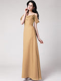 Sheath/Column Sleeveless Pleats Spaghetti Straps Long Chiffon Bridesmaid Dresses TPP0005742