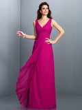 A-Line/Princess Straps Pleats Sleeveless Long Chiffon Bridesmaid Dresses TPP0002855