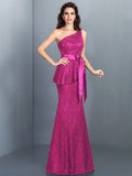 Trumpet/Mermaid One-Shoulder Lace Sleeveless Long Lace Bridesmaid Dresses TPP0005307