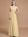 A-Line/Princess V-neck Sleeveless Ruched Floor-Length Chiffon Bridesmaid Dresses TPP0005567