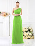 Sheath/Column One-Shoulder Sleeveless Long Satin Bridesmaid Dresses TPP0005457