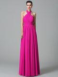 A-Line/Princess Halter Ruffles Sleeveless Long Chiffon Bridesmaid Dresses TPP0005403