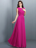 A-Line/Princess High Neck Pleats Sleeveless Long Chiffon Bridesmaid Dresses TPP0005354