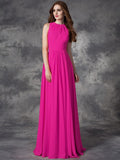 A-line/Princess Jewel Ruffles Sleeveless Long Chiffon Bridesmaid Dresses TPP0005510