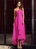 A-Line/Princess Strapless Sleeveless High Low Chiffon Bridesmaid Dresses TPP0005440