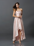 Sheath/Column Sleeveless High Low Silk like Satin Bridesmaid Dresses TPP0005141