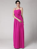 Sheath/Column Halter Sleeveless Hand-Made Flower Long Chiffon Bridesmaid Dresses TPP0005817