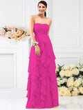 A-Line/Princess Strapless Pleats Sleeveless Long Chiffon Bridesmaid Dresses TPP0005396