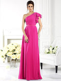 A-Line/Princess One-Shoulder Ruffles Sleeveless Long Chiffon Bridesmaid Dresses TPP0005058