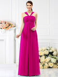 A-Line/Princess Straps Pleats Sleeveless Long Chiffon Bridesmaid Dresses TPP0005478