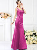 Sheath/Column Straps Sleeveless Long Satin Bridesmaid Dresses TPP0005554