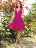 A-Line/Princess V-neck Beading Sleeveless Short Chiffon Bridesmaid Dresses TPP0005482