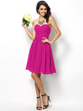 A-Line/Princess Sweetheart Pleats Sleeveless Short Chiffon Bridesmaid Dresses TPP0005177