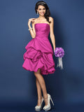 A-Line/Princess Strapless Ruched Sleeveless Short Satin Bridesmaid Dresses TPP0005671