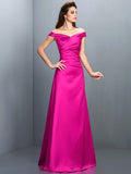 Sheath/Column Off-the-Shoulder Sleeveless Long Satin Bridesmaid Dresses TPP0005332