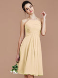 A-Line/Princess Halter Sleeveless Ruched Short/Mini Chiffon Bridesmaid Dresses TPP0005152