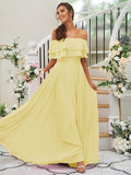 A-Line/Princess Chiffon Ruffles Off-the-Shoulder Sleeveless Floor-Length Bridesmaid Dresses TPP0004914