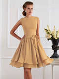 Sheath/Column High Neck Sleeveless Sash/Ribbon/Belt Short Chiffon Bridesmaid Dresses TPP0005092