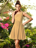 A-Line/Princess One-Shoulder Pleats Sleeveless Short Chiffon Bridesmaid Dresses TPP0005388