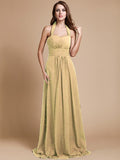 A-Line/Princess Halter Sleeveless Long Ruffles Chiffon Bridesmaid Dresses TPP0005483