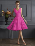 A-Line/Princess V-neck Sleeveless Pleats Short Chiffon Bridesmaid Dresses TPP0005039