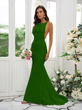 Sheath/Column Stretch Crepe Ruffles Square Sleeveless Sweep/Brush Train Bridesmaid Dresses TPP0004954