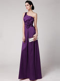 Sheath/Column One-Shoulder Sleeveless Pleats Hand-Made Flower Long Elastic Woven Satin Bridesmaid Dresses TPP0005514