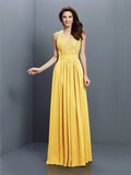 A-Line/Princess V-neck Applique Sleeveless Long Chiffon Bridesmaid Dresses TPP0005255