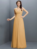 A-Line/Princess V-neck Pleats Sleeveless Long Chiffon Bridesmaid Dresses TPP0005331