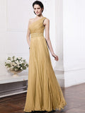 Sheath/Column One-Shoulder Sleeveless Beading Pleats Long Chiffon Bridesmaid Dresses TPP0005588