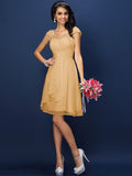 A-Line/Princess Straps Pleats Sleeveless Short Chiffon Bridesmaid Dresses TPP0005306