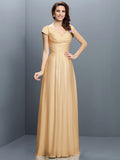 A-Line/Princess V-neck Pleats Short Sleeves Long Chiffon Bridesmaid Dresses TPP0005256