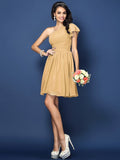 A-Line/Princess One-Shoulder Pleats Sleeveless Short Chiffon Bridesmaid Dresses TPP0005585