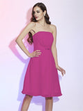 Sheath/Column Strapless Sleeveless Ruched Short Chiffon Bridesmaid Dresses TPP0005377