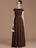 A-Line/Princess Bateau Sleeveless Lace Floor-Length Chiffon Bridesmaid Dresses TPP0005198