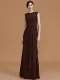 Sheath/Column Jewel Sleeveless Floor-Length Lace Chiffon Bridesmaid Dresses TPP0005461