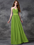 A-line/Princess Sweetheart Ruched Sleeveless Long Chiffon Bridesmaid Dresses TPP0005563