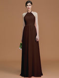 A-Line/Princess Halter Sleeveless Floor-Length Ruched Chiffon Bridesmaid Dresses TPP0005663