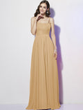 Sheath/Column Spaghetti Straps Sleeveless Pleats Long Chiffon Bridesmaid Dresses TPP0005447