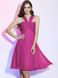 A-Line/Princess Halter Sleeveless Pleats Short Chiffon Bridesmaid Dresses TPP0005098