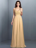 A-Line/Princess Halter Pleats Sleeveless Long Chiffon Bridesmaid Dresses TPP0005390