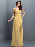 A-Line/Princess Straps Pleats Sleeveless Long Chiffon Bridesmaid Dresses TPP0005181